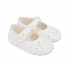 B755: Baby Girls Pre Walker Soft Soled Shoe-White (Shoe Sizes: 0-3)